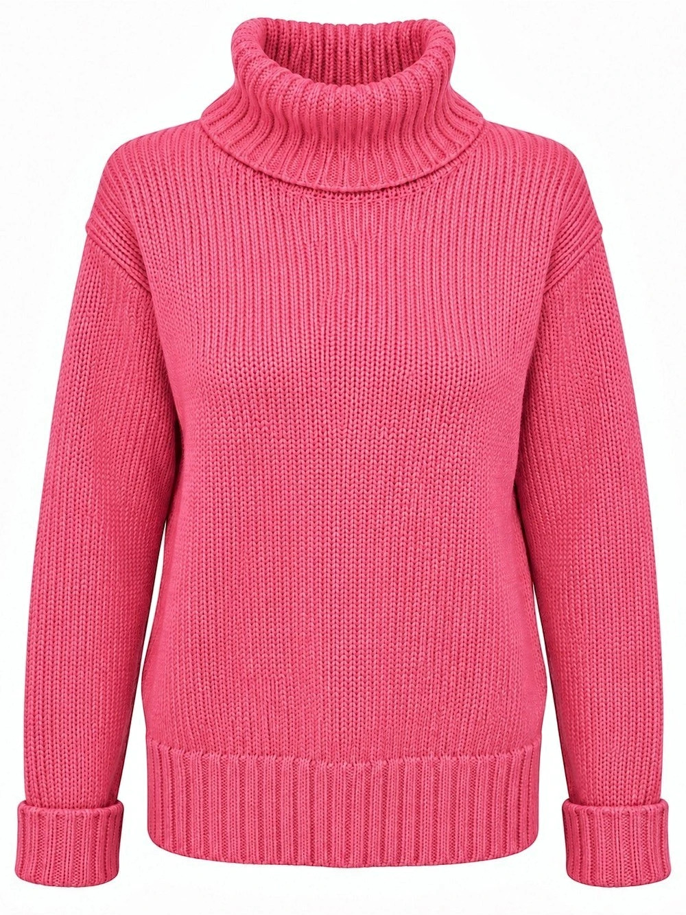 LL Bean Pink Chunky Knit Turtleneck Sweater Womens M Coastal Grandma Preppy